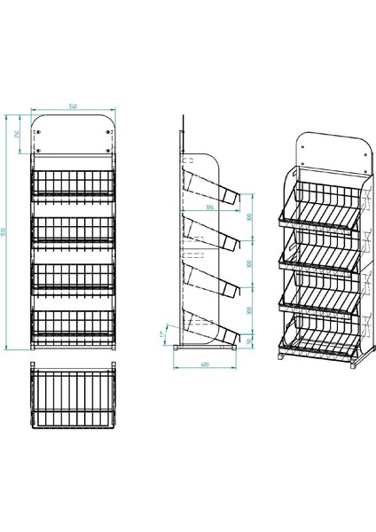 50 x 30 cm 4 Sepetli Demonte Metal Stand Kırmızı