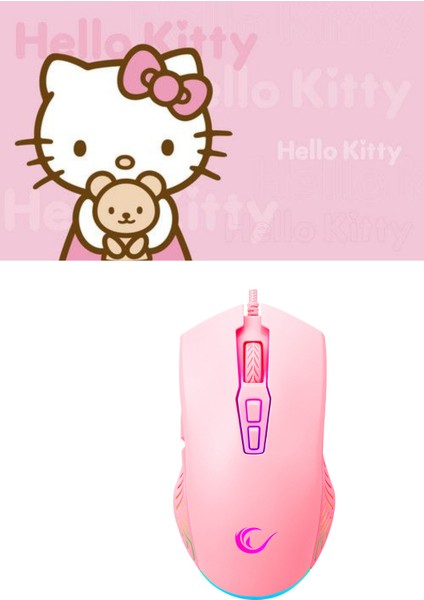 Pink Baby Set, Rampage SMX-G68 Spear 7200DPI Rgb Ledli (Makrolu) Mouse+Hello Kitty 23X18 Mouse Pad