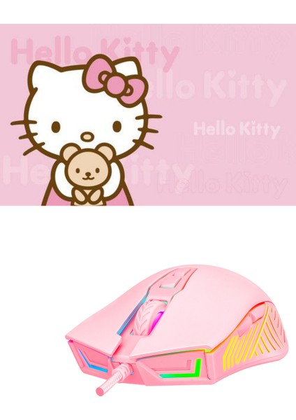 Pink Baby Set, Rampage SMX-G68 Spear 7200DPI Rgb Ledli (Makrolu) Mouse+Hello Kitty 23X18 Mouse Pad