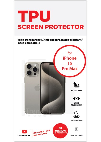 iPhone 15 Pro Max Full Body 360 Derece Ön Arka ve Yan Koruyucu Tpu Film