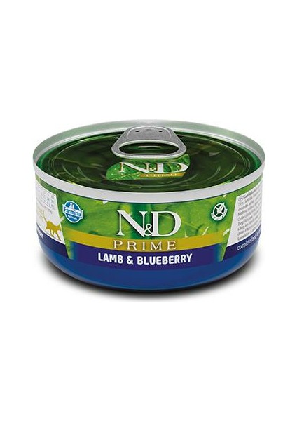 Prime Tahılsız Kuzu Etli ve Yaban Mersinli Yetişkin Kedi Konservesi 80 gr