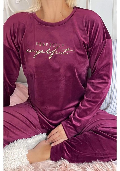 Mürdüm Perfectly Desenli Exclusive Kadife Kadın Pijama Takımı