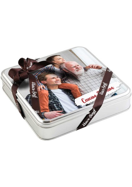 Babaya Fotoğraflı Hediye Tahinli Truffle Çikolata (Metal Kutu) fiyatları