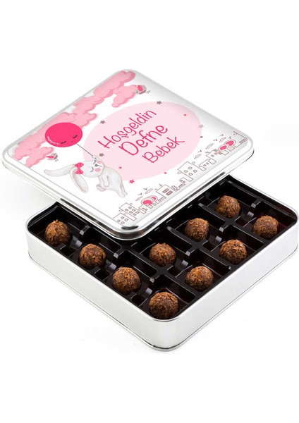 Kız Bebek Hediyesi Tahinli Truffle Çikolata (Metal Kutu)