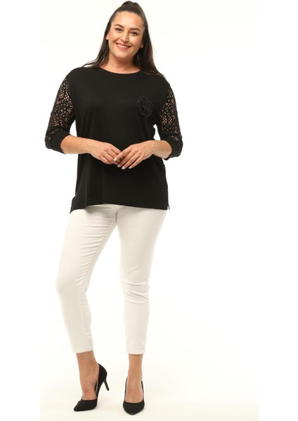Kadın Büyük Beden Transparan Kollu Siyah Bluz fiyatları