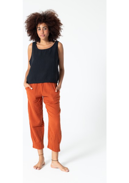 Siyah Müslin Kalın Askılı Crop Bluz