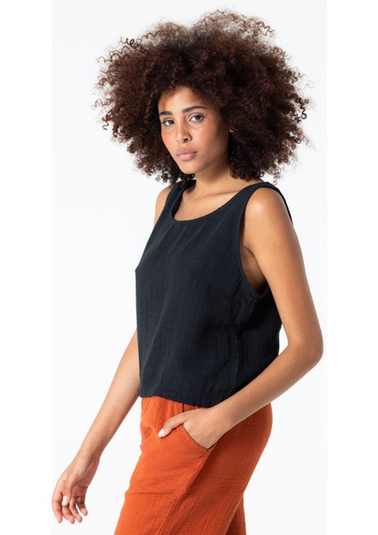 Siyah Müslin Kalın Askılı Crop Bluz