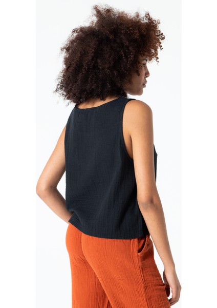 Siyah Müslin Kalın Askılı Crop Bluz