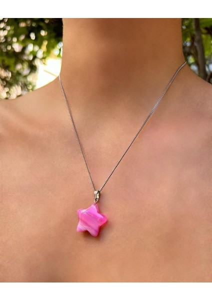 Yıldız Model Pembe Akik Doğal Taş Kolye fiyatları