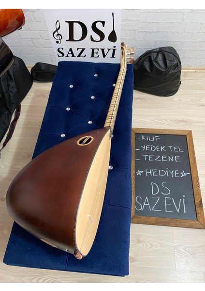 Profesyonel Maun Tekne Kısa Sap Bağlama Saz Jacklı Sedefli Kılıf Yedek Tel Tezene Hediye