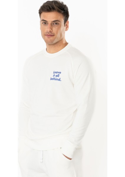 Leave Regular Sweatshirt Erkek - Ekru