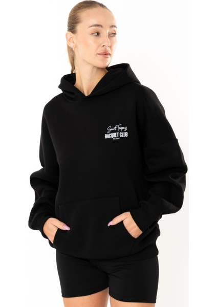 Racquet Lovers Oversize Hoodie Kadın - Siyah