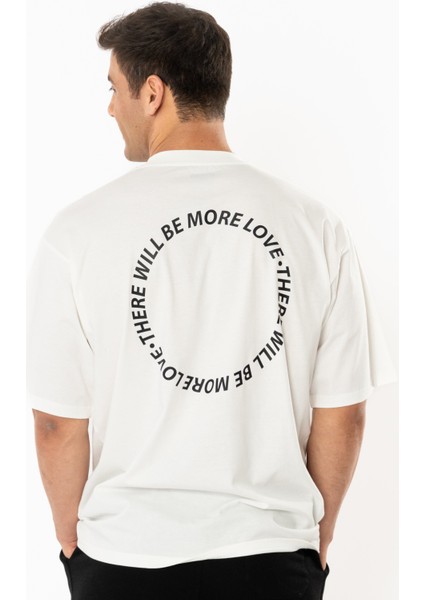 More Love Oversize T-Shirt Erkek - Ekru