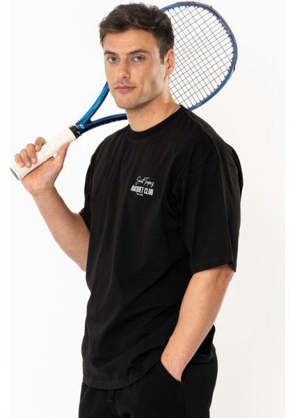 Racquet Lover Oversize T-Shirt Erkek - Siyah