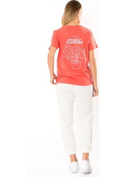 Flower Regular T-Shirt Kadın - Somon modelleri