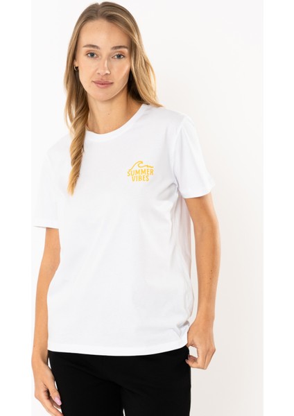 Wave Regular T-Shirt Kadın - Beyaz