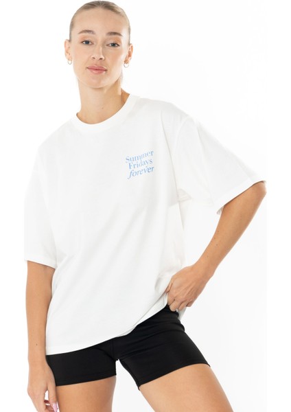 Forever Oversize T-Shirt Kadın - Ekru