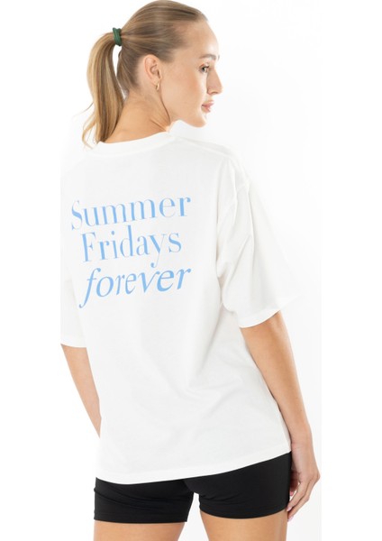 Forever Oversize T-Shirt Kadın - Ekru fiyatları
