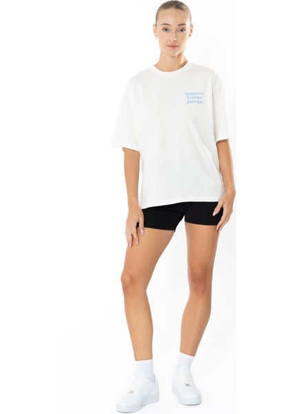 Forever Oversize T-Shirt Kadın - Ekru modelleri