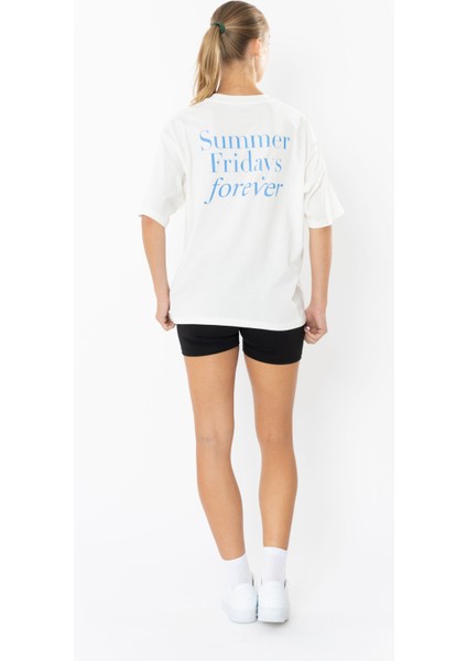 Forever Oversize T-Shirt Kadın - Ekru fırsatları