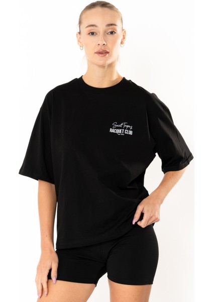 Racquet Lover Oversize T-Shirt Kadın - Siyah