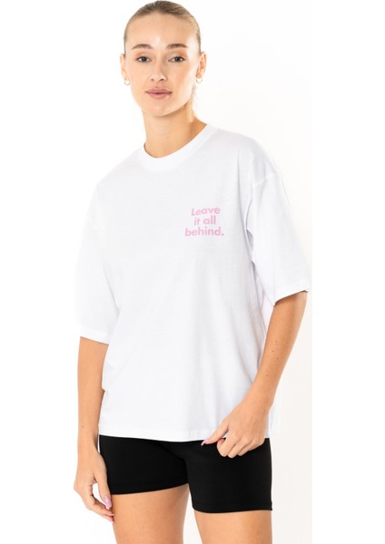 Leave Oversize T-Shirt Kadın - Beyaz