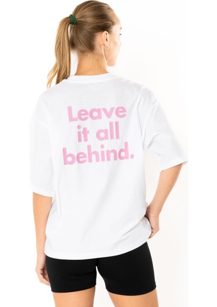 Leave Oversize T-Shirt Kadın - Beyaz