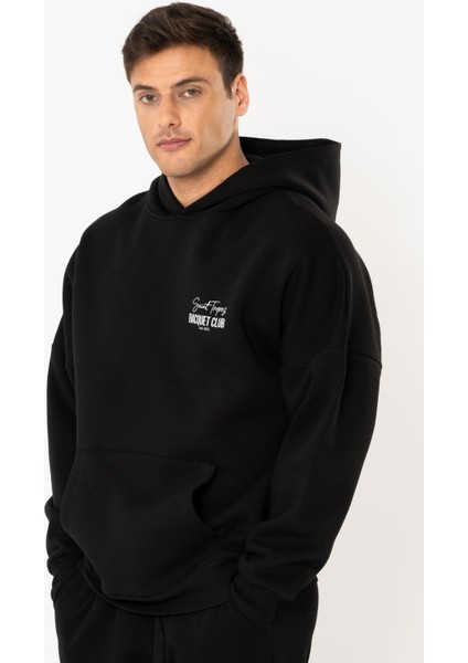 Racquet Lover Oversize Hoodie Erkek - Siyah