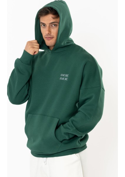 Amore Oversize Hoodie Erkek - Yeşil