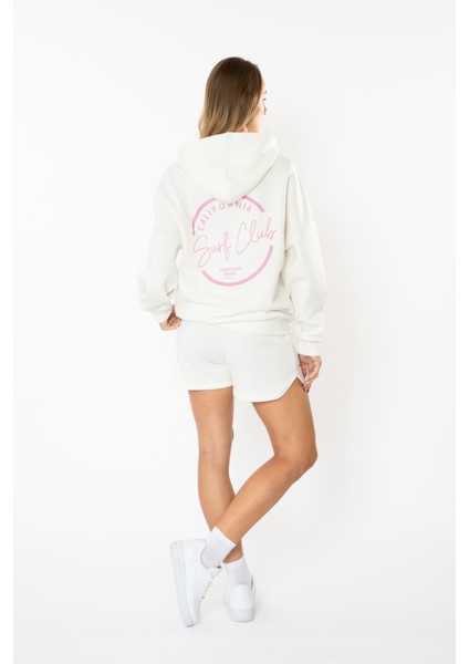 Surf Oversize Hoodie Kadın - Ekru fırsatları