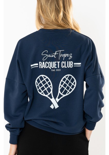 Racquet Club Oversize Sweatshirt Kadın - Lacivert fırsatları