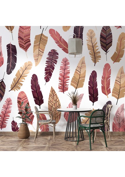 Bohem Duvar Resmi, Pastel Renkli Kuş Tüyleri Duvar Kağıdı modelleri