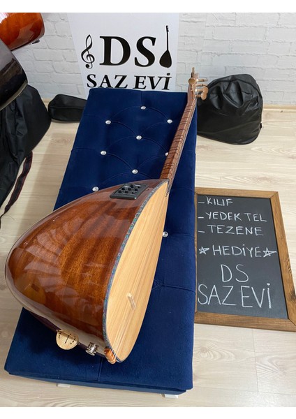 Ekolayzerli Profesyonel Kısa Sap Bağlama Saz Jacklı Sedef Çıtalı (Kılıf Yedek Tel Tezene)