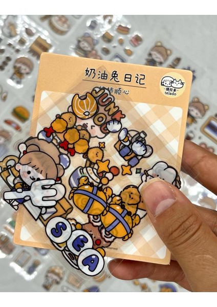 Sevimli Kız ve Arkadaşları Paket Turuncu Sticker Set / Çıkartma / Defter Süsleme/ Bullet Journal