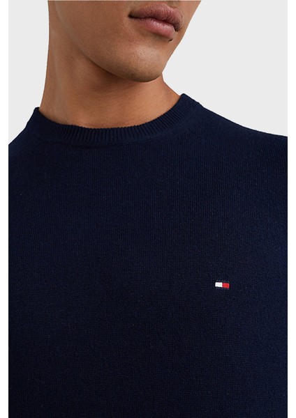 Tommy Hilfiger Pamuk ve Kaşmir Karışımlı Regular Fit Bisiklet Yaka Erkek Kazak MW0MW28046 Dw5