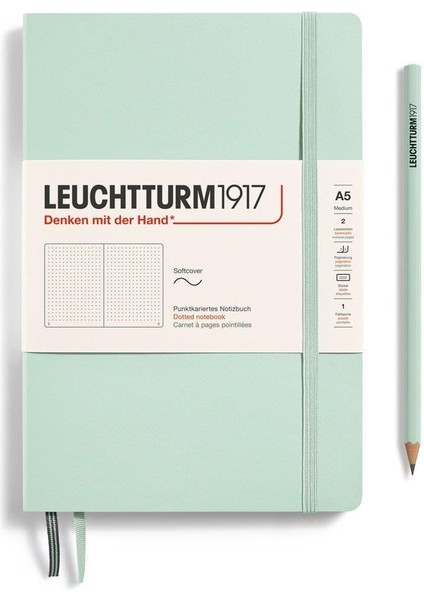 Leuchttrum 1917 Medium(A5) Yumuşak Kapak, Çizgisiz(Düz), 123 Numaralandırılmış Sayfa Defter Mint Green 367271