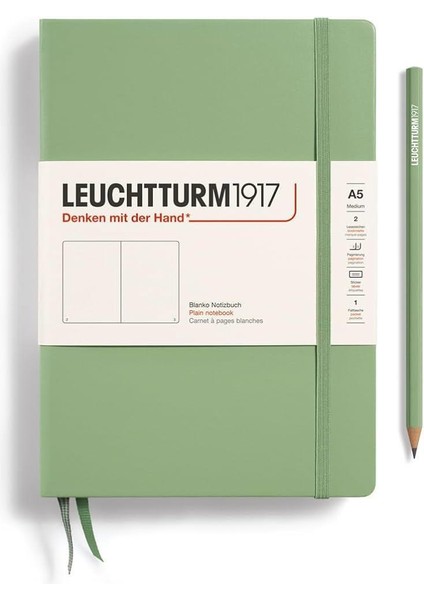 Leuchttrum 1917 Medium(A5) Sert Kapak, 251 Numaralandırılmış Noktalı Sayfa Defter Sage 361584