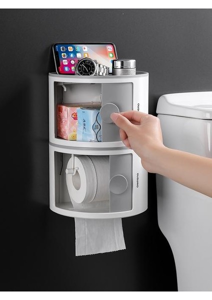 Tuvalet Dokusu Boxtoilethouse Depolama Rulo Kağıt Tutucu Delikli Duvar Asılı Raf Çok Fonksiyonlu Lamine Su Geçirmez | Kağıt Tutucular (Gri) (Yurt Dışından)