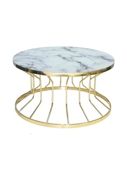 Brc Orta Sehpa Bufalo Model Beyaz Mermer Temper Cam Metal Çelik Gold Renk Kaplama El Yapım