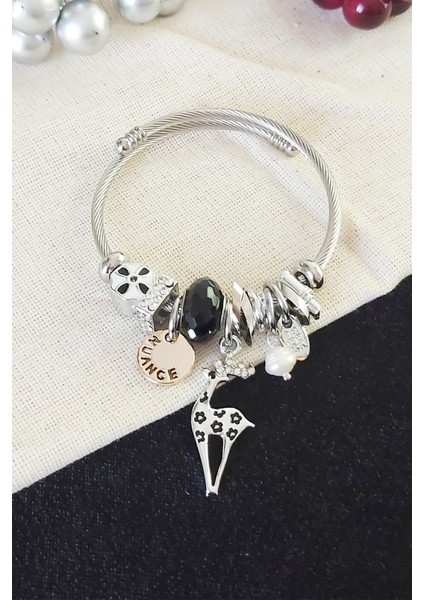 Geyik Charmlı Zirkon Pandora Modeli Çelik Bileklik