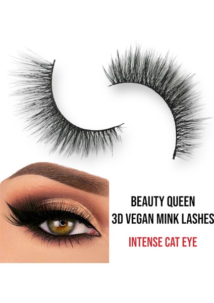 Beauty Queen 3D Vegan Mink Takma Kirpik Lüks Extra Uzun Gece Hacimli Yoğun Çekik Cat Eye Pro Lashes