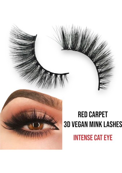 Red Carpet Çift Katlı 3D Vegan Mink Takma Kirpik Uzun Yoğun Çekik Kuyruklu Cat Eye Fake Eyelashes