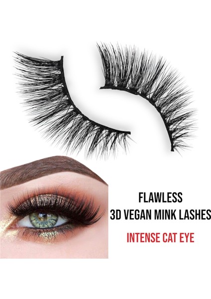 Flawless 3D Vegan Mink Takma Kirpik Lüks Extra Uzun Gece Hacimli Yoğun Çekik Cat Eye Pro Eyelashes