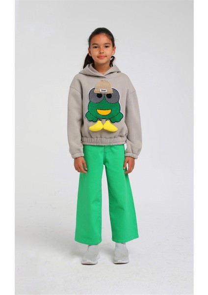 05-14 Yaş Kız Çocuk Füme Renk Emoji Kapşonlu Sweat