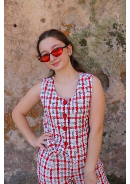 05-14 Yaş Kız Çocuk Kırmızı Renk Yelek Pantolon Takım fiyatları