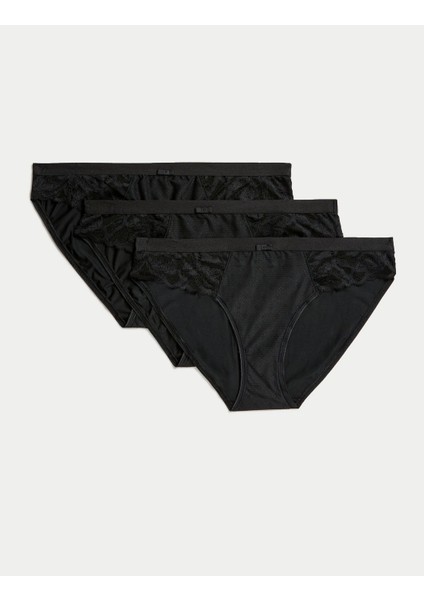 3'lü Dantel Detaylı Bikini Külot Seti