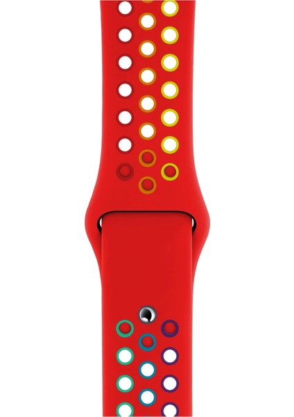 Watch 2 3 4 5 6 7 8 9 Se 42 44 45 49MM Uyumlu Delikli Spor Silikon Kordon Red Rainbow