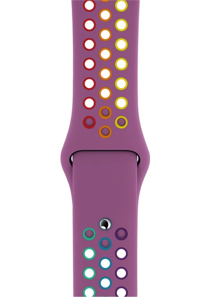 Watch 2 3 4 5 6 7 8 9 Se 42 44 45 49MM Uyumlu Delikli Spor Silikon Kordon Violet Rainbow