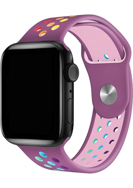 Watch 2 3 4 5 6 7 8 9 Se 42 44 45 49MM Uyumlu Delikli Spor Silikon Kordon Violet Rainbow fiyatları