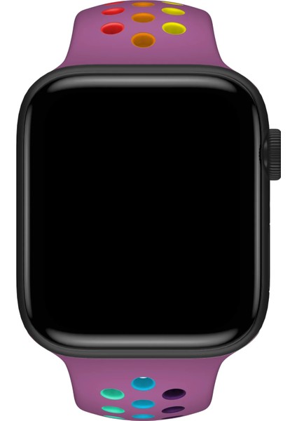 Watch 2 3 4 5 6 7 8 9 Se 42 44 45 49MM Uyumlu Delikli Spor Silikon Kordon Violet Rainbow modelleri